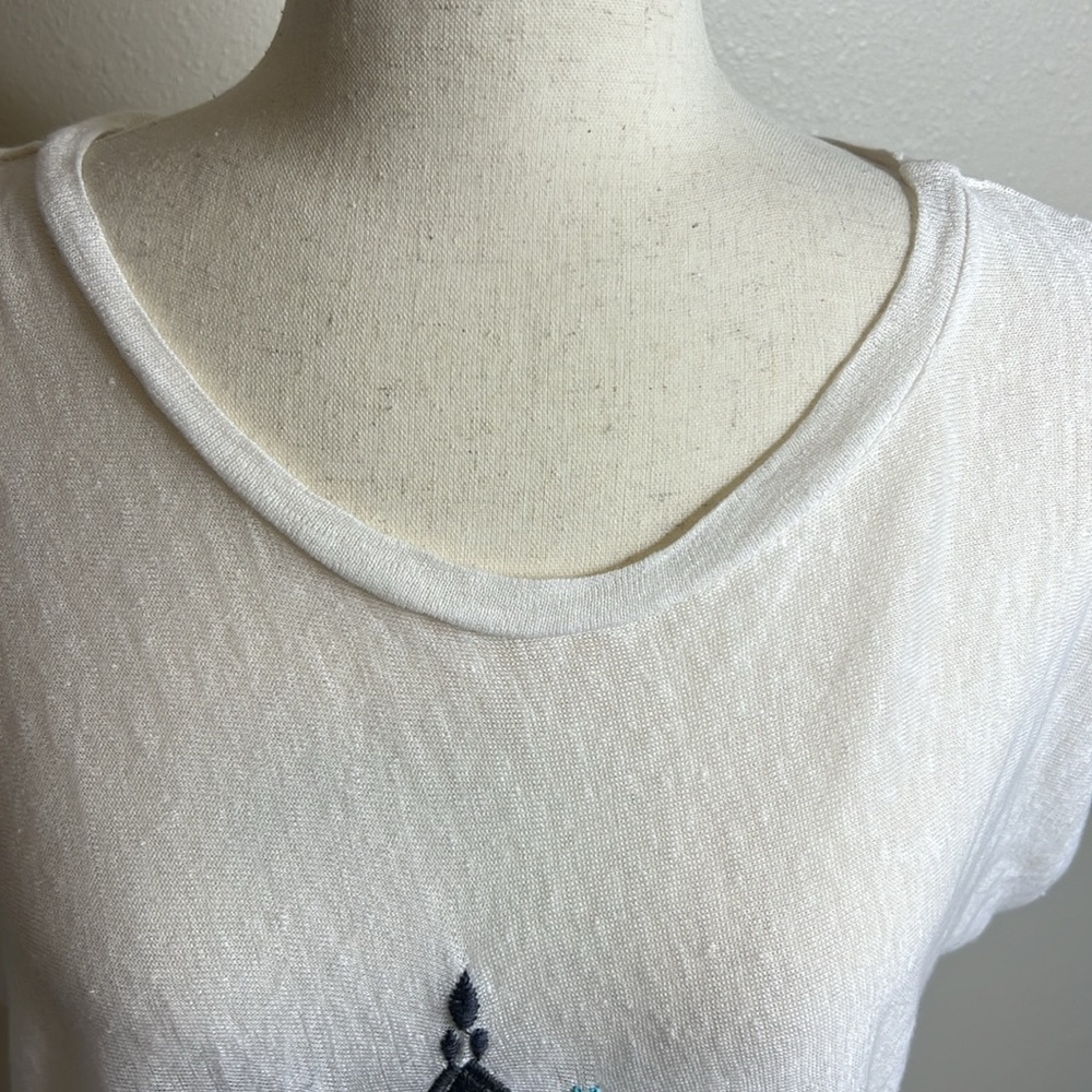 JOHNNY WAS Linen Midi Shirt Dress Cover Up Sheer Embroidery Loose Beach S READ - Picture 7 of 16